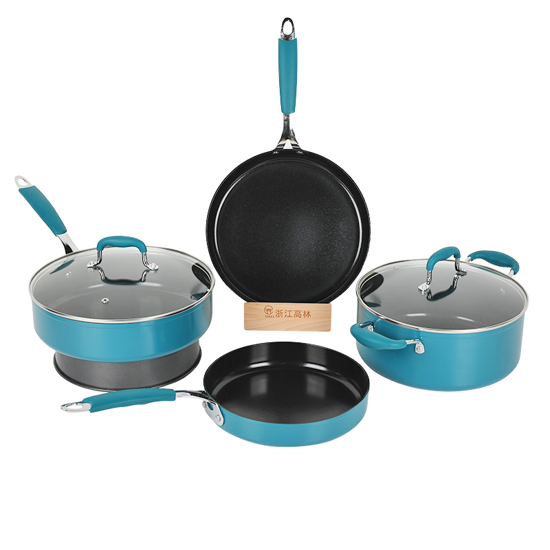 GL-FY810 6PCS Non-Stick Prevents Burning Stylish Design Easy Clean All Stove Compatible Colli Press Aluminum Cookware Set